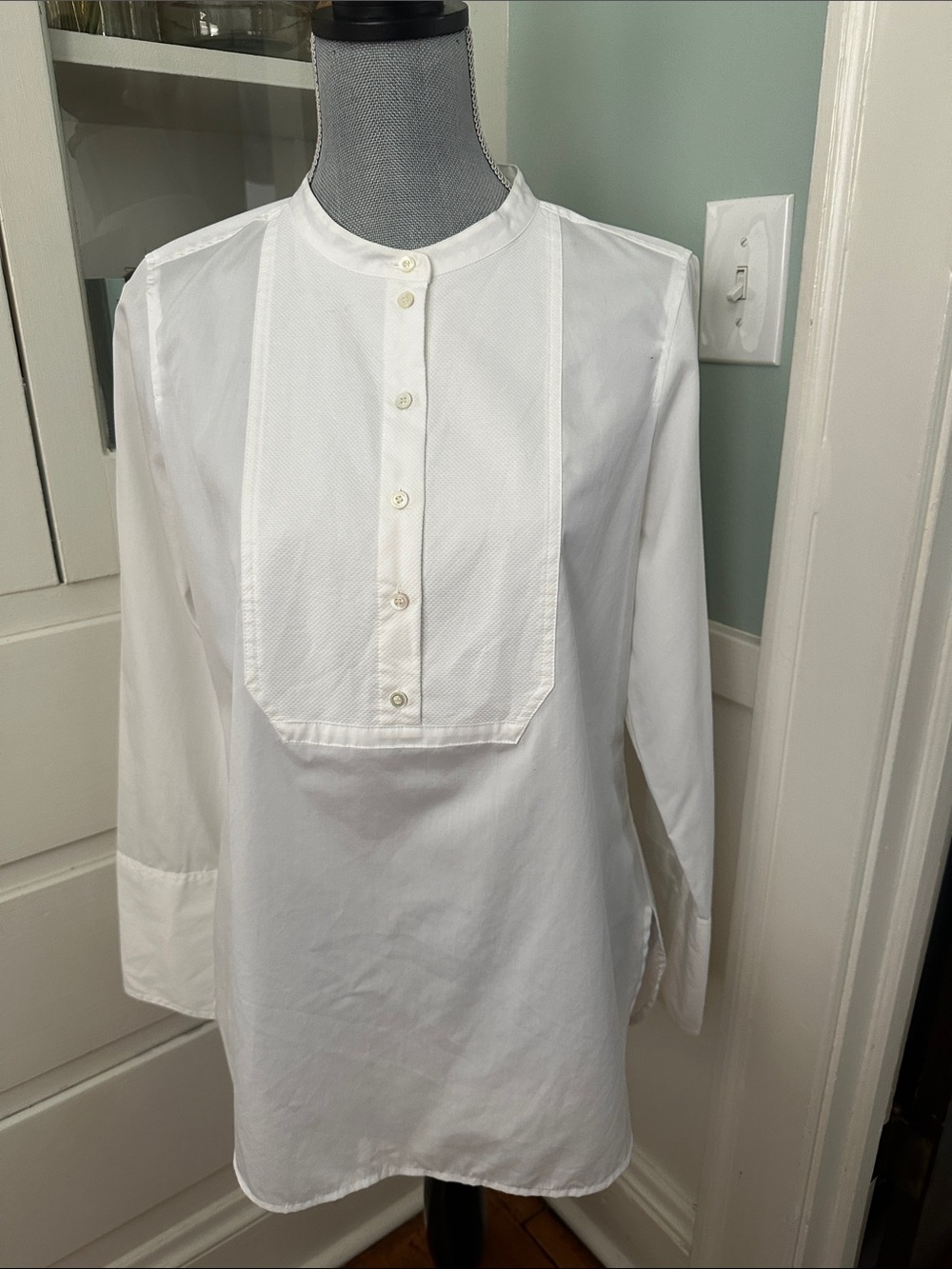 J Crew White Tuxedo Button-Front Bib Tunic Top Shirt Blouse popover 10 M - Picture 2 of 12